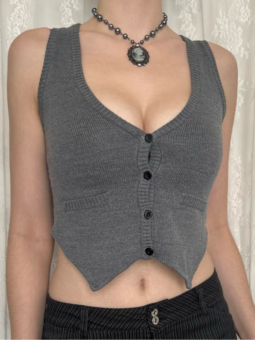 Office Siren Grey Cropped Sweater Vest